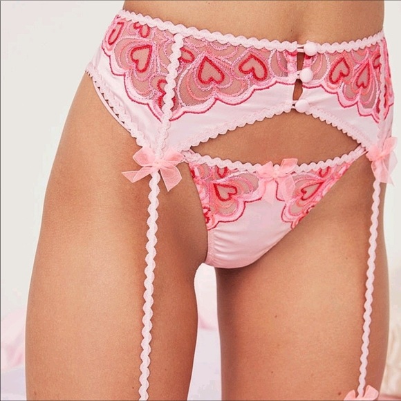 For Love and Lemons Pink Retro Heart Thong Panty